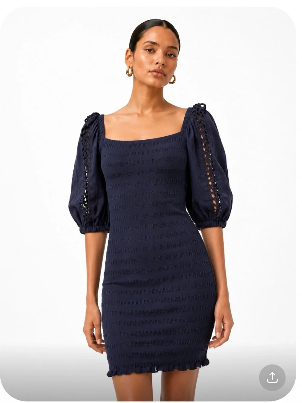 BETSEY JOHNSON Cotton Square Neck Navy Puff Sleeve Knit Dress Size S